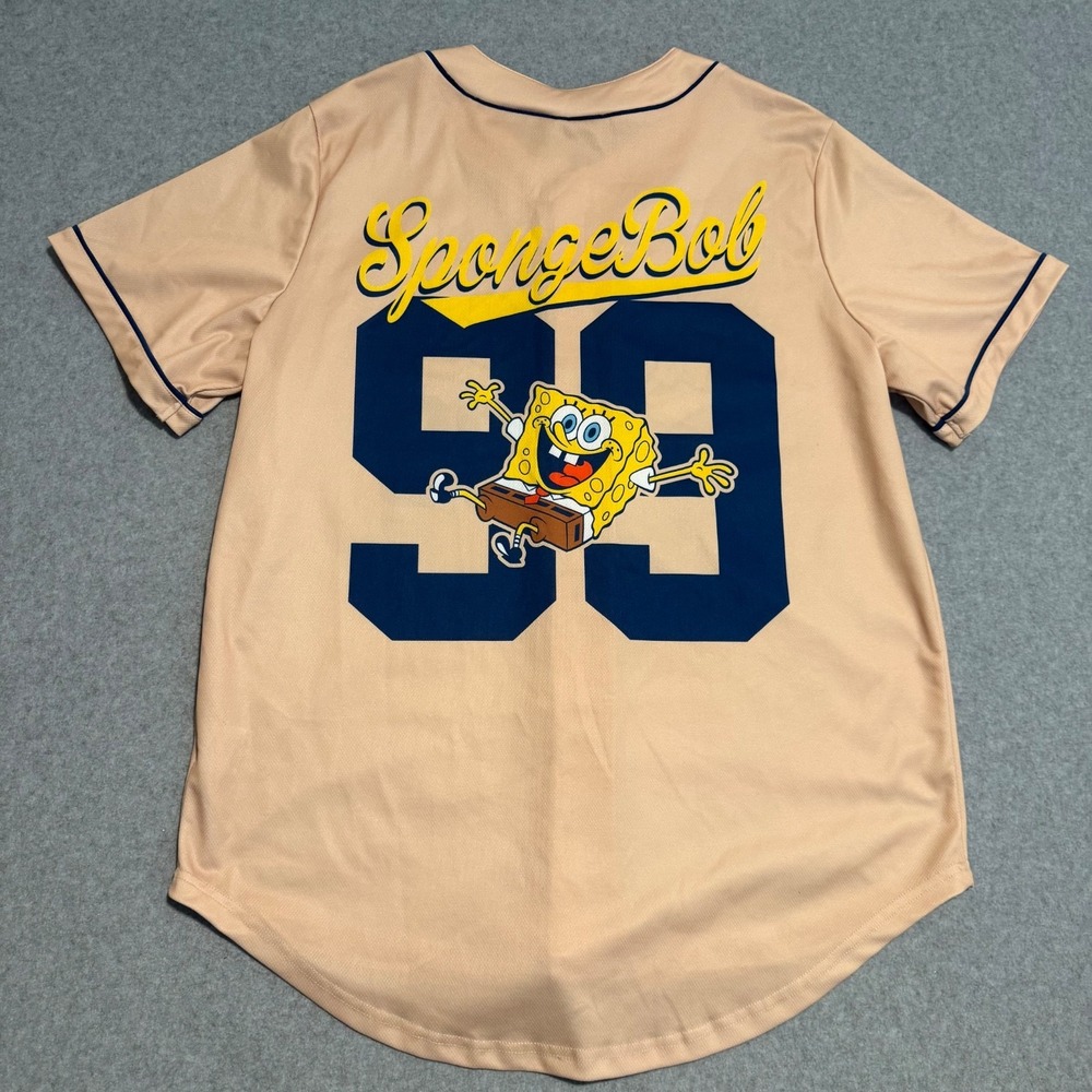 Nickelodeon Men's Spongebob Squarepants Baseball 99 Graphic Tan Jersey SIZE L